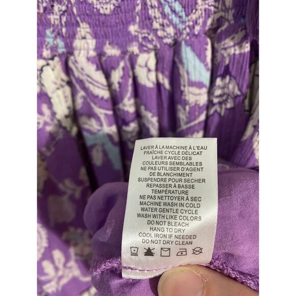 Haute Hippie mini dress women’s XS purple paisley smocked ruffle boho whimsical - Picture 6 of 6